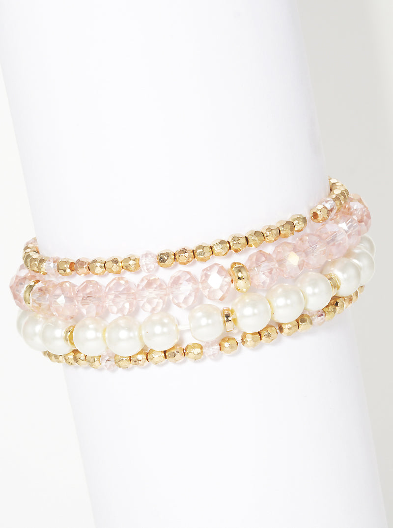 Set Of 4 Multi Glass Bead Stretch Stackable Bracelet