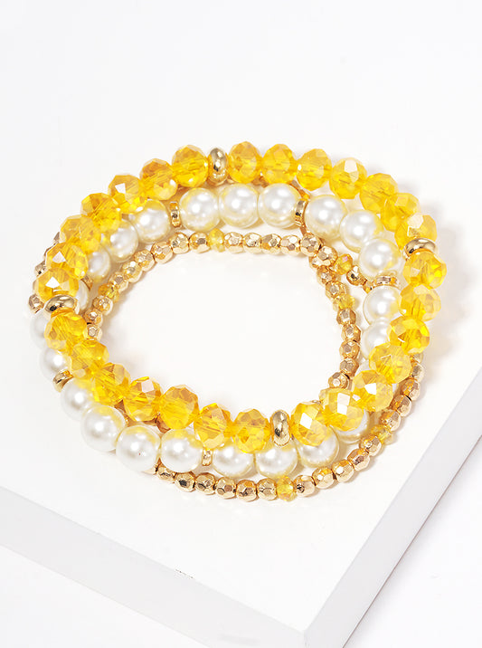 Set Of 4 Multi Glass Bead Stretch Stackable Bracelet