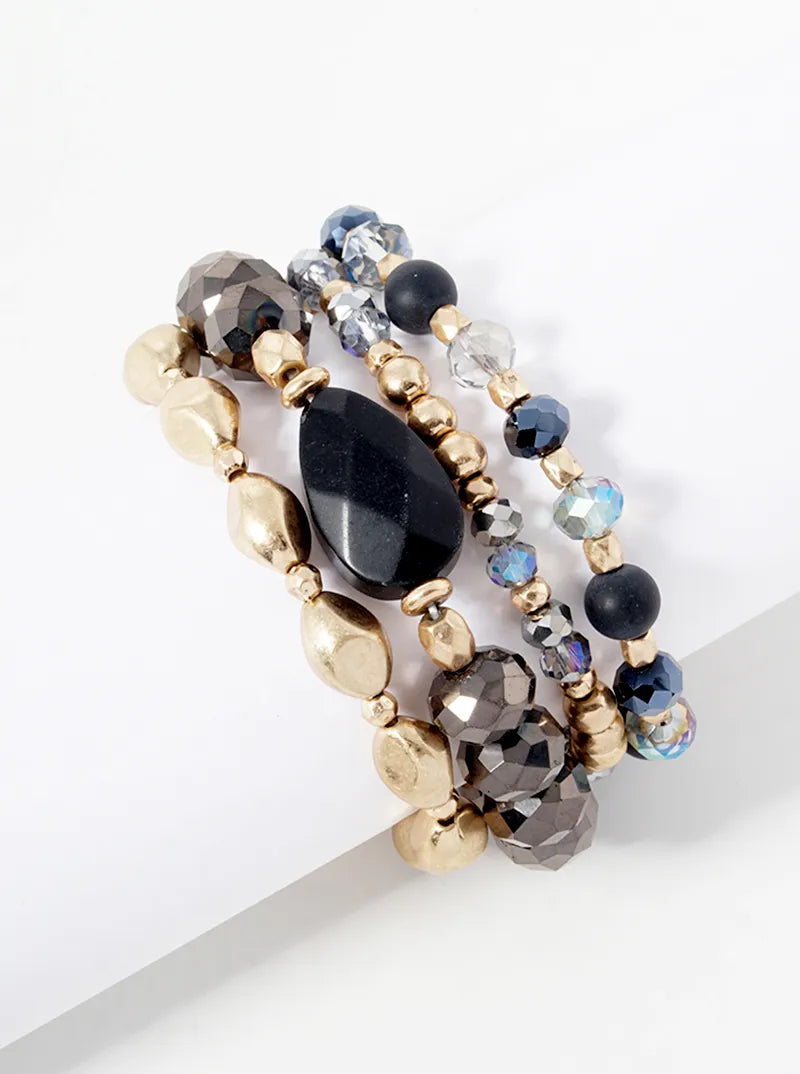 Set Of 4 Semi-Precious Multi Beads Stretch Stackable Bracelet