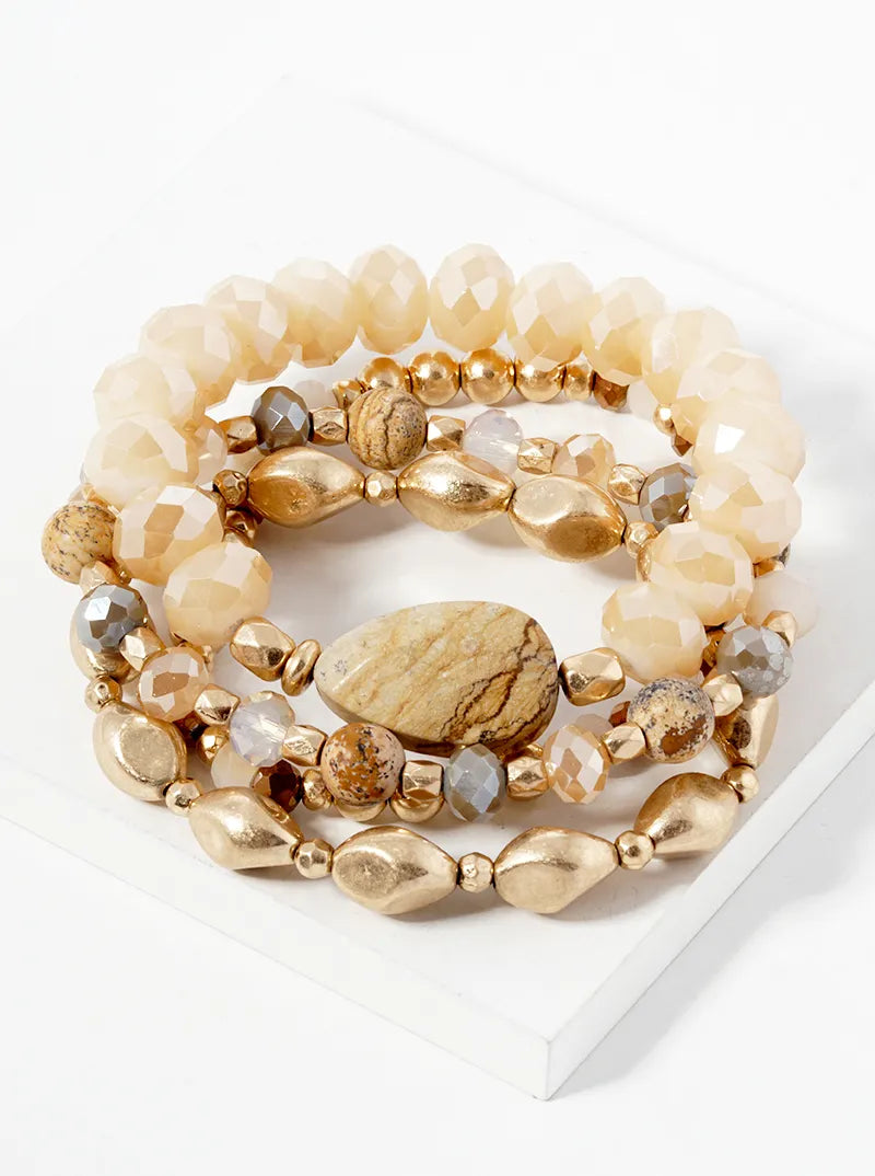 Set Of 4 Semi-Precious Multi Beads Stretch Stackable Bracelet