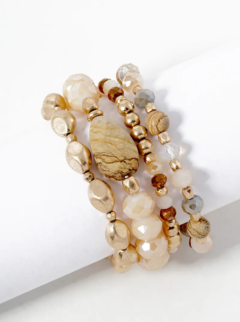 Set Of 4 Semi-Precious Multi Beads Stretch Stackable Bracelet