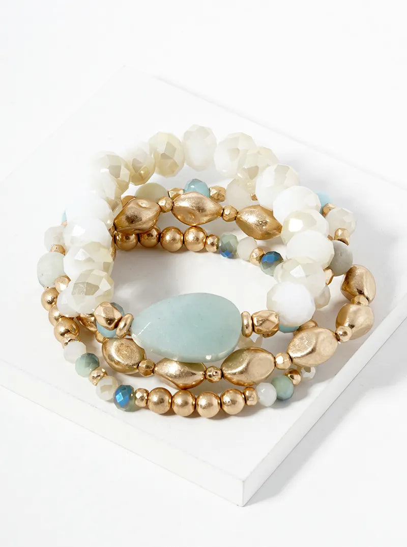Set Of 4 Semi-Precious Multi Beads Stretch Stackable Bracelet