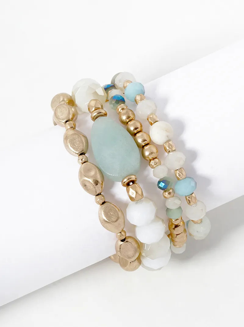Set Of 4 Semi-Precious Multi Beads Stretch Stackable Bracelet