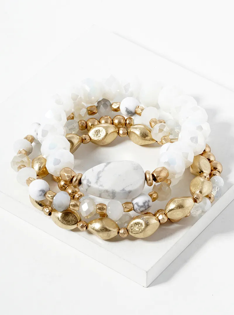 Set Of 4 Semi-Precious Multi Beads Stretch Stackable Bracelet