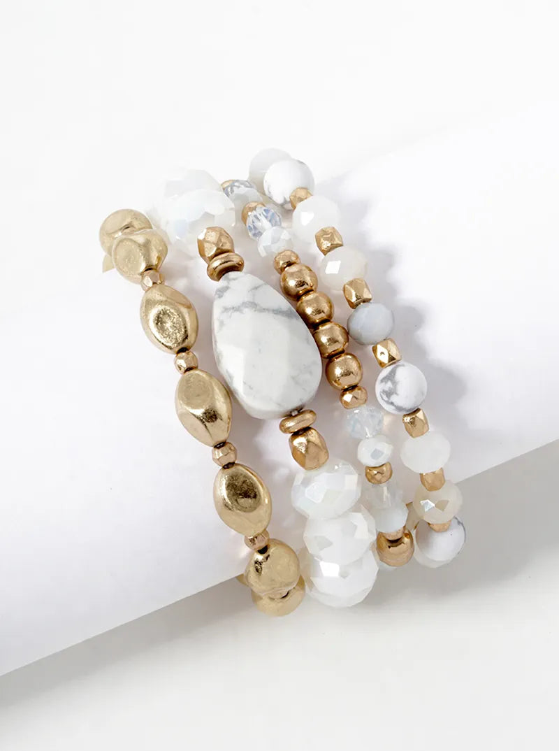Set Of 4 Semi-Precious Multi Beads Stretch Stackable Bracelet