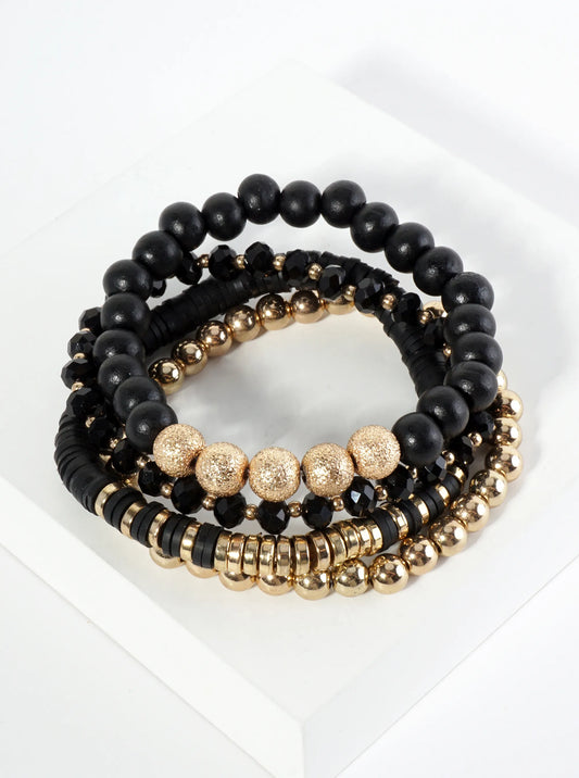 Set Of 4 Single-Tone Multi Beaded Stackable Stretch Bracelet