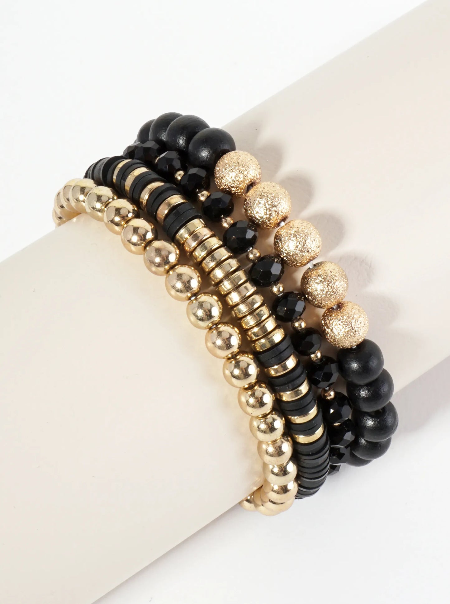 Set Of 4 Single-Tone Multi Beaded Stackable Stretch Bracelet