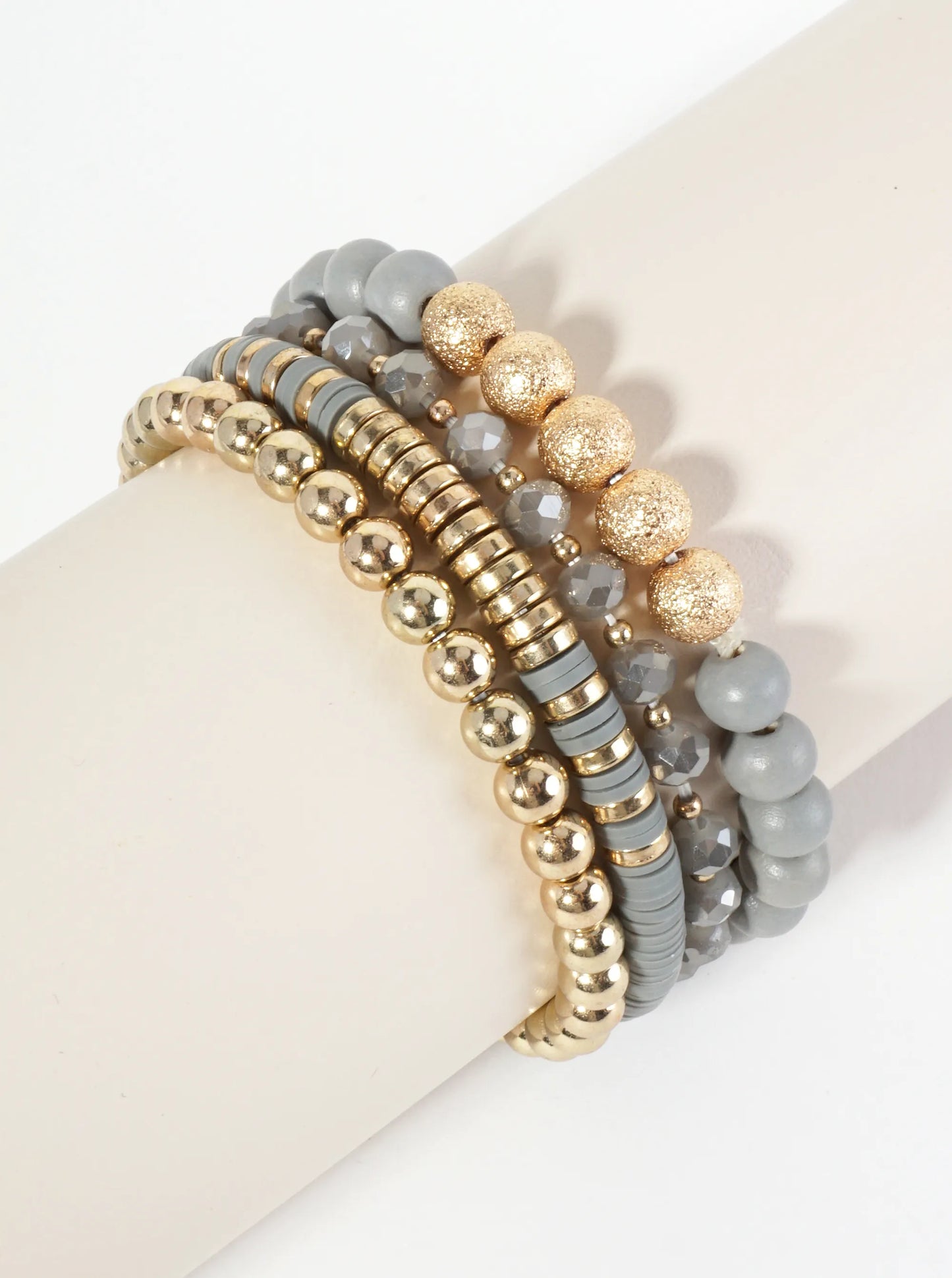 Set Of 4 Single-Tone Multi Beaded Stackable Stretch Bracelet