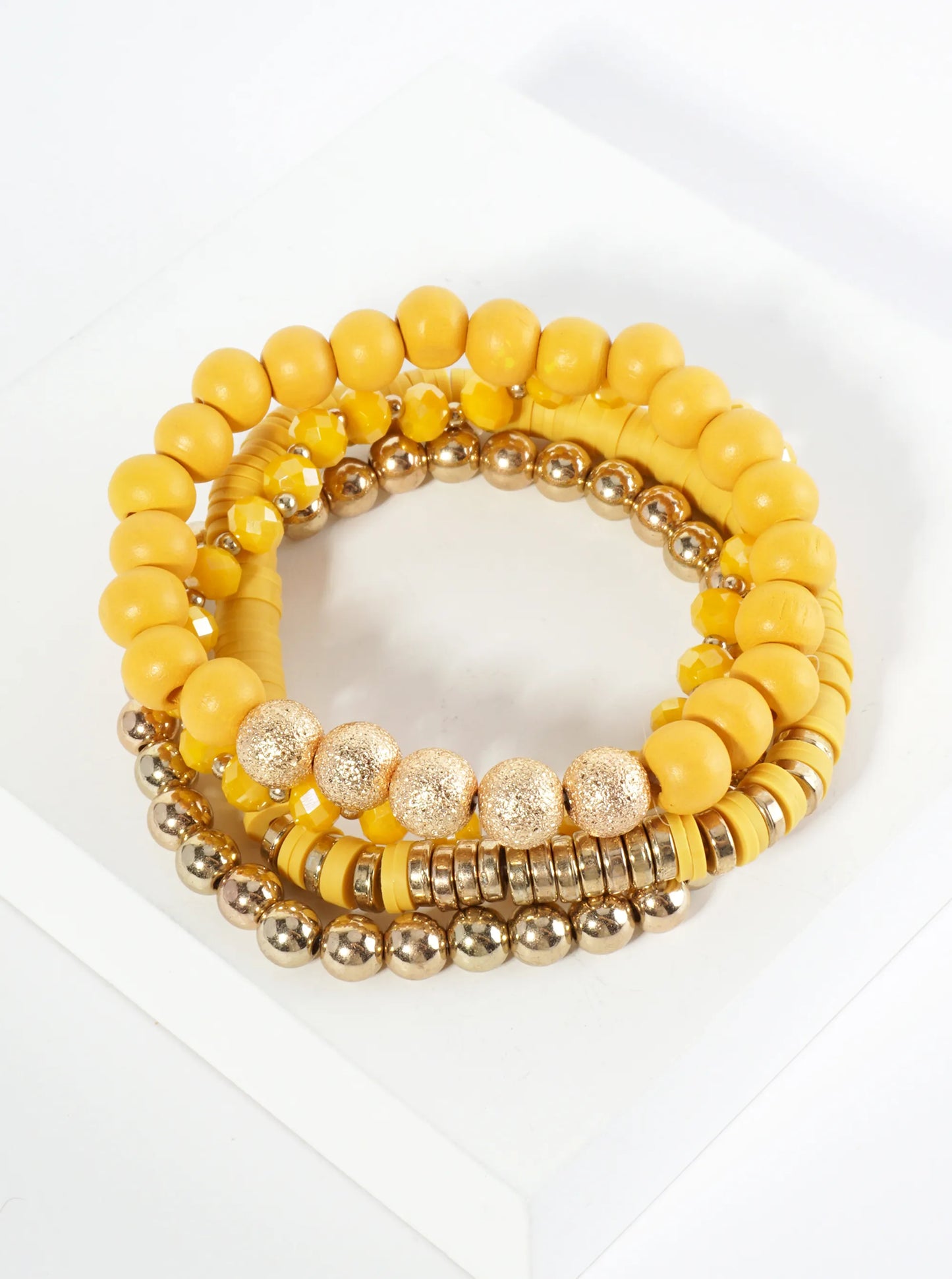 Set Of 4 Single-Tone Multi Beaded Stackable Stretch Bracelet