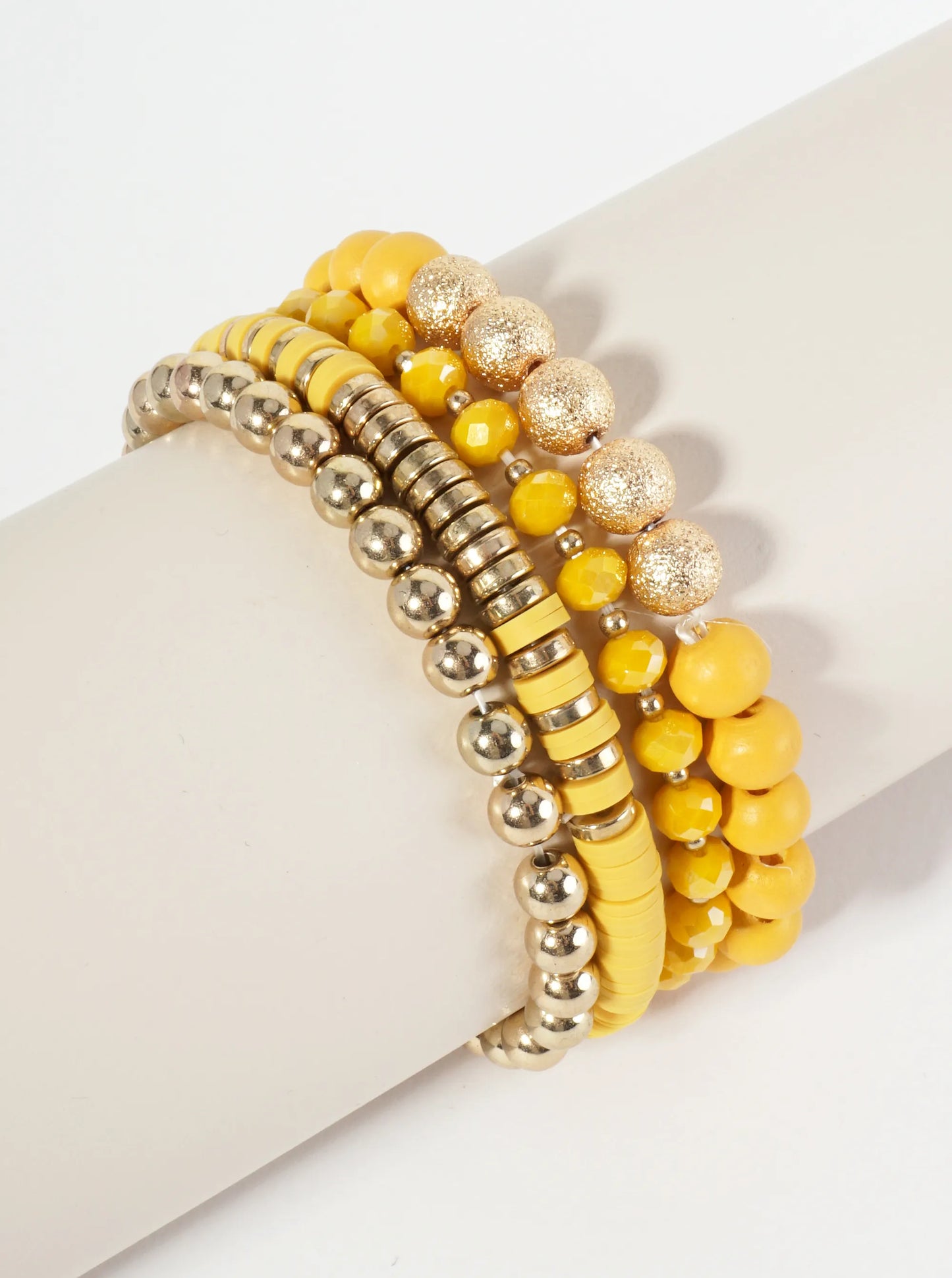 Set Of 4 Single-Tone Multi Beaded Stackable Stretch Bracelet