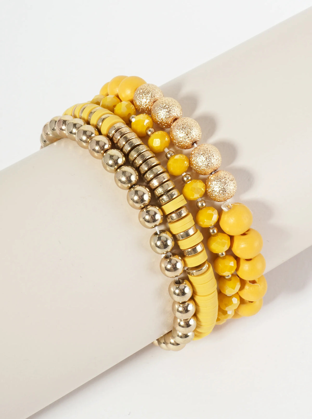 Set Of 4 Single-Tone Multi Beaded Stackable Stretch Bracelet