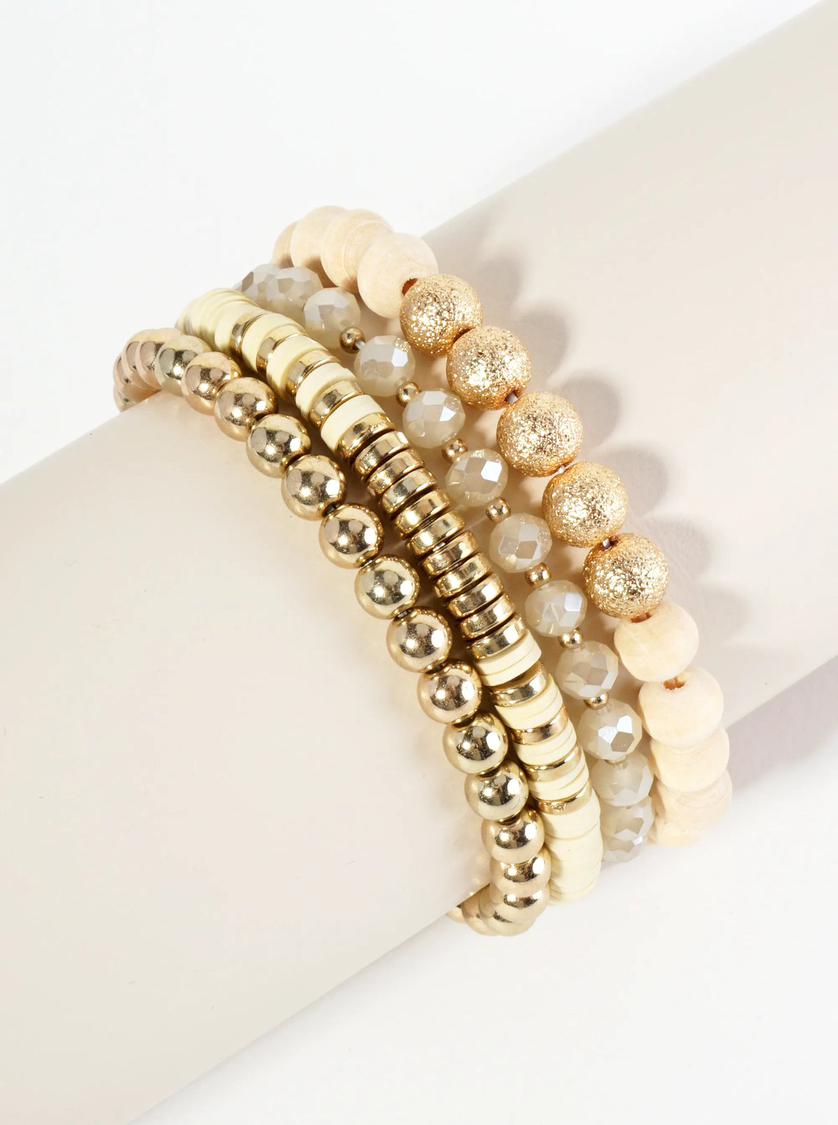 Set Of 4 Single-Tone Multi Beaded Stackable Stretch Bracelet