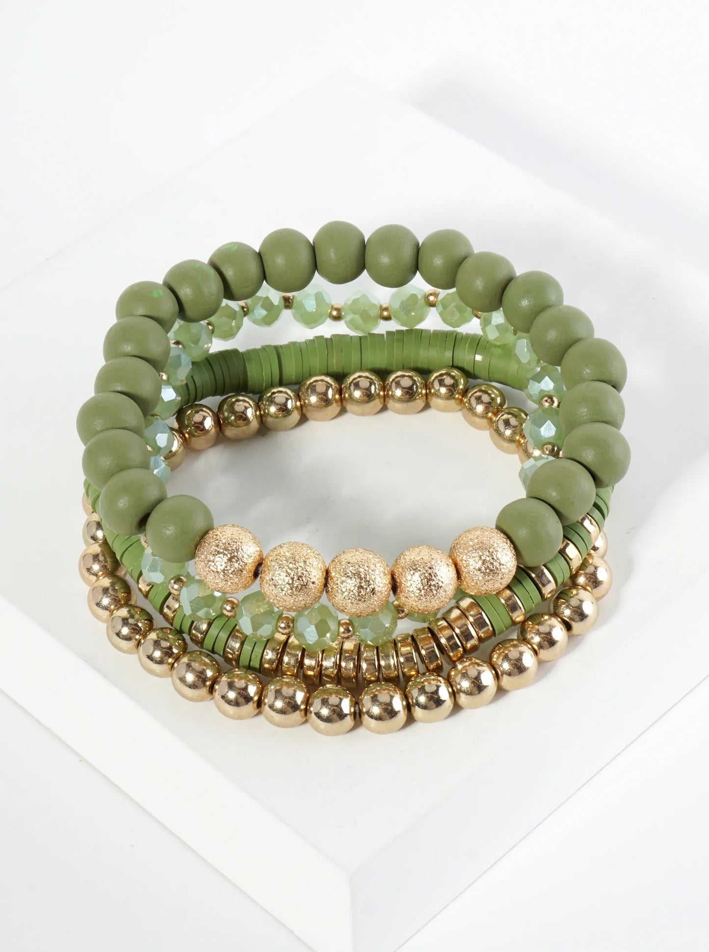 Set Of 4 Single-Tone Multi Beaded Stackable Stretch Bracelet