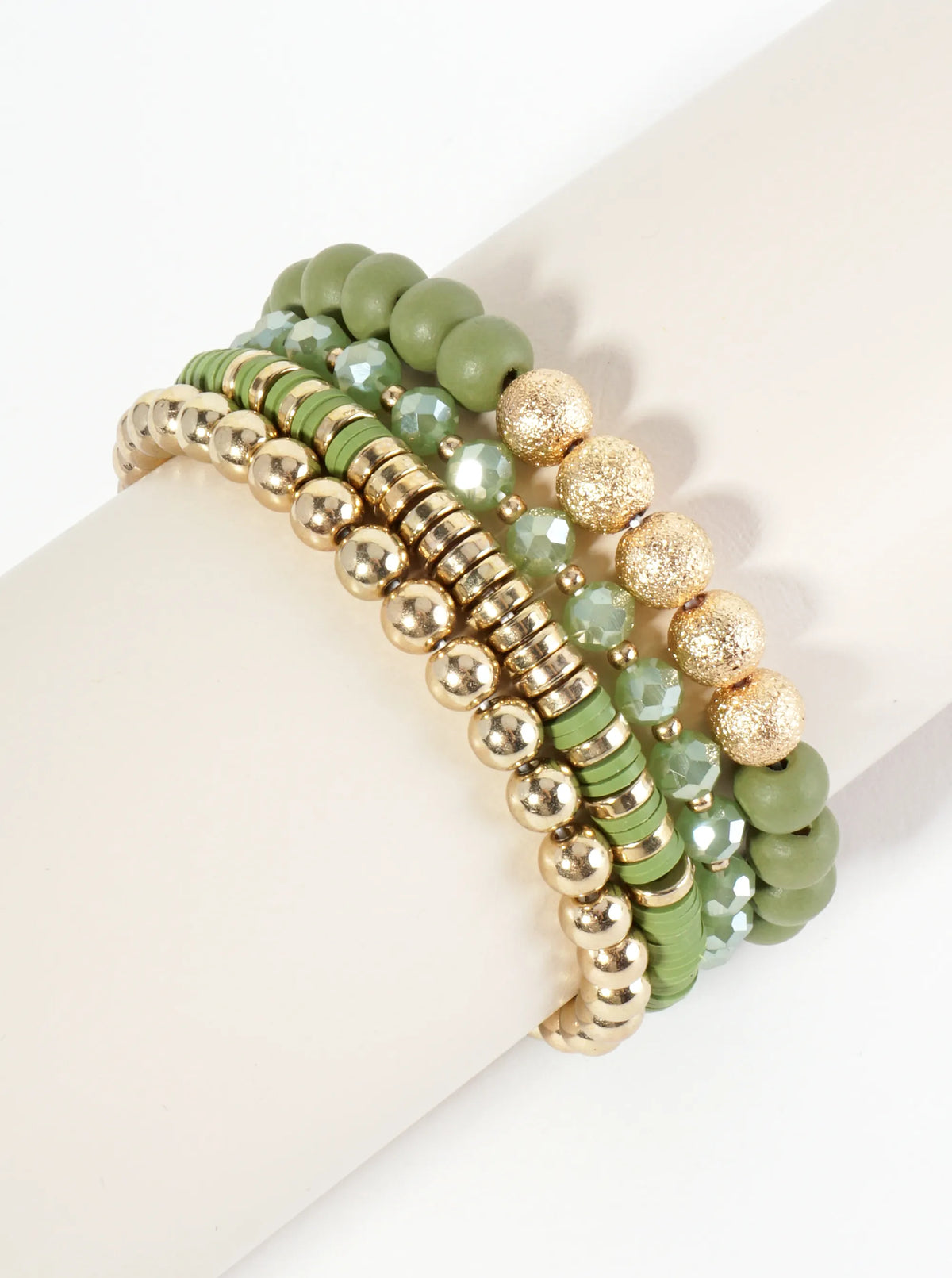 Set Of 4 Single-Tone Multi Beaded Stackable Stretch Bracelet