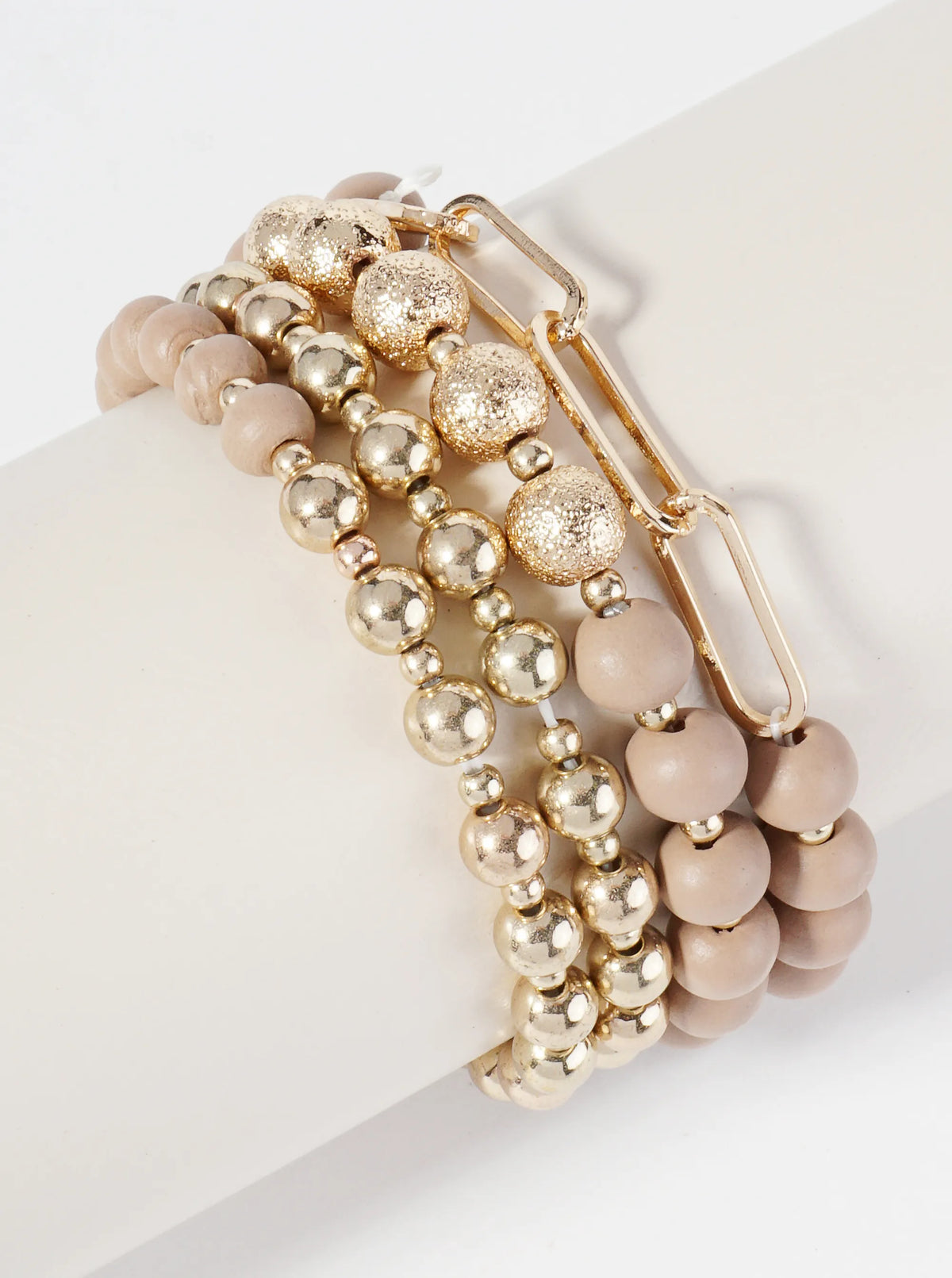 Set Of 4 Wood Beaded Stackable Stretch Bracelet