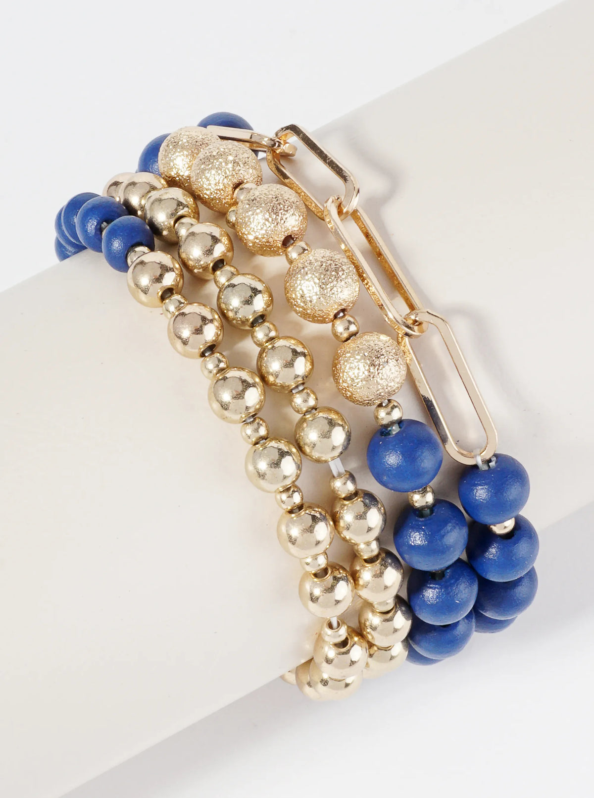 Set Of 4 Wood Beaded Stackable Stretch Bracelet