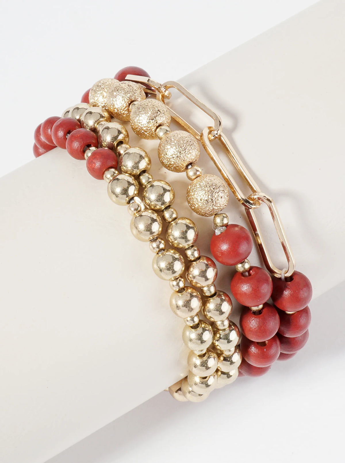 Set Of 4 Wood Beaded Stackable Stretch Bracelet