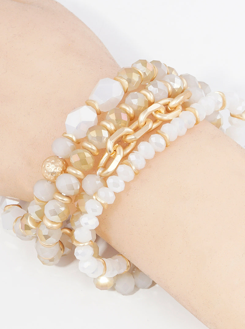 Set Of 4 Faceted Glass Beads Link Chain Stackable Stretch Bracelet