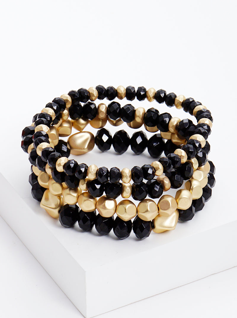 Set Of 4 Glass And Copper Plated Bead Stackable Stretch Bracelet