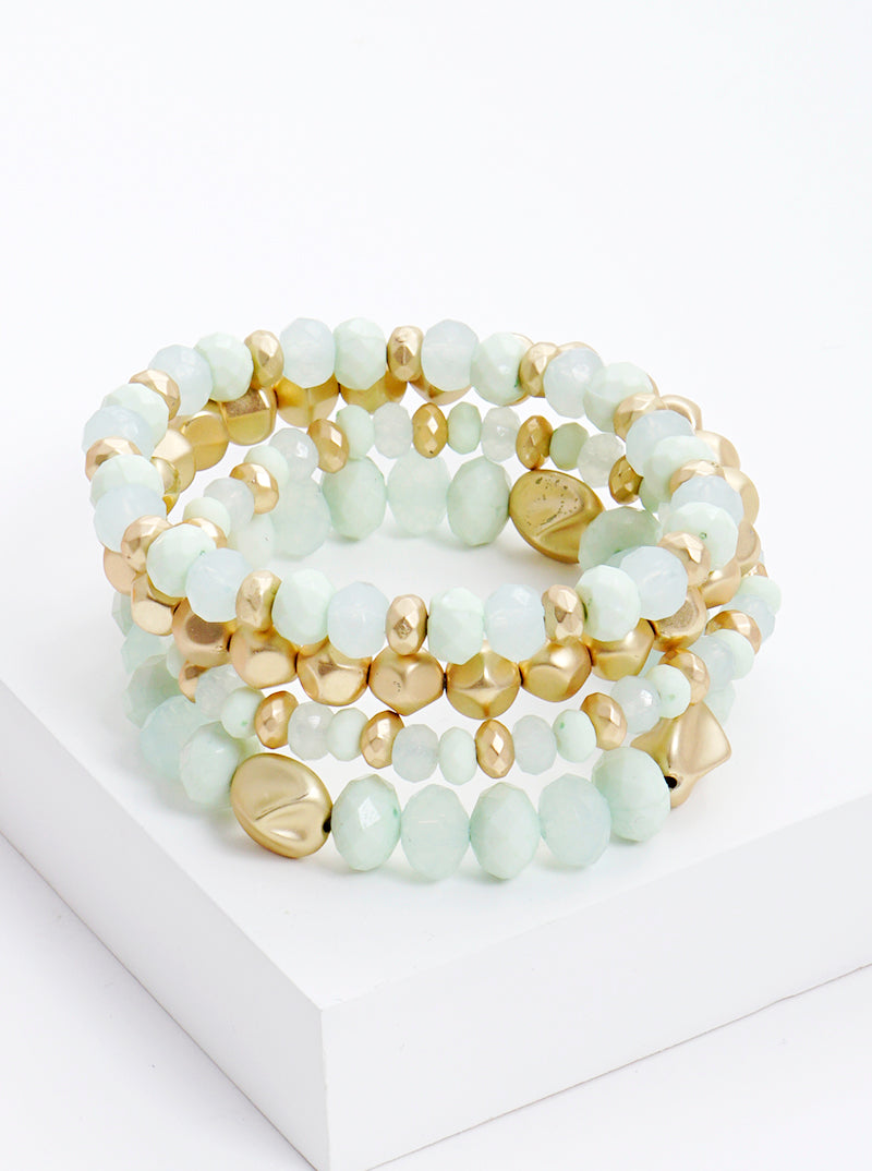 Set Of 4 Glass And Copper Plated Bead Stackable Stretch Bracelet