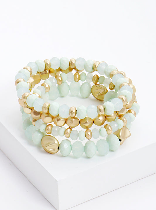 Set Of 4 Glass And Copper Plated Bead Stackable Stretch Bracelet