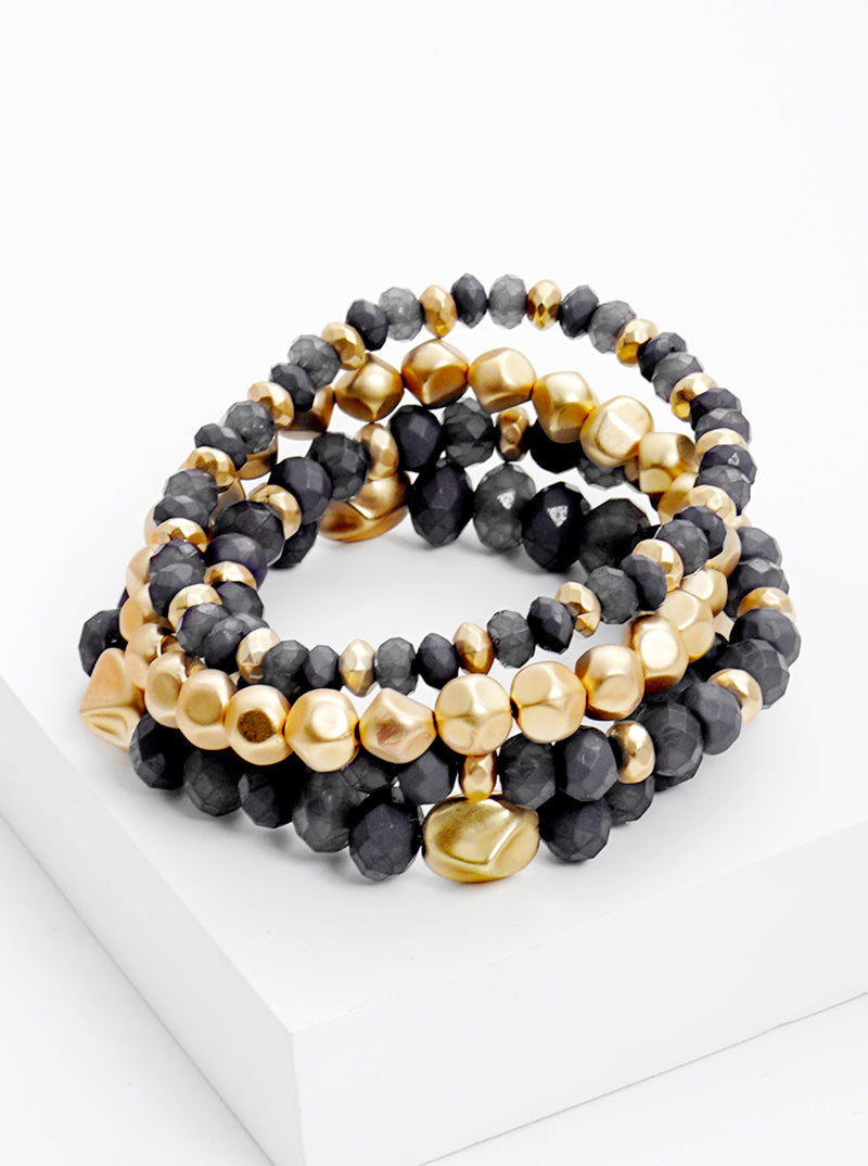 Set Of 4 Glass And Copper Plated Bead Stackable Stretch Bracelet