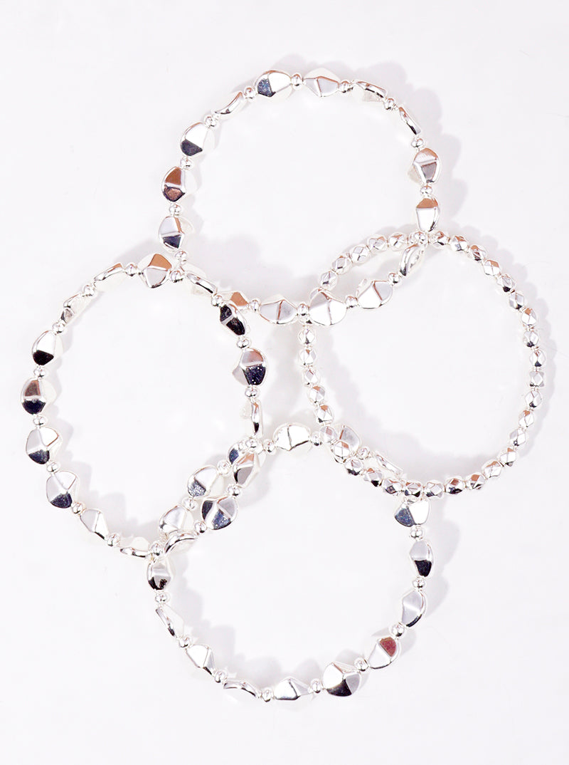 Set Of 4 Organic Shaped Metallic Bead Stacakable Stretch Bracelet