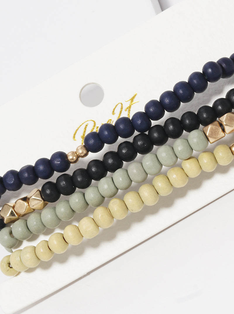 Set Of 4 Wood Bead Stretch Stackable Bracelet