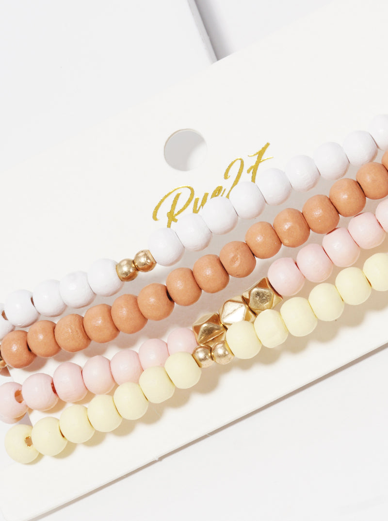 Set Of 4 Wood Bead Stretch Stackable Bracelet