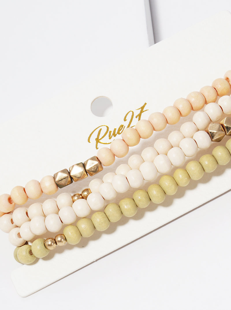 Set Of 4 Wood Bead Stretch Stackable Bracelet