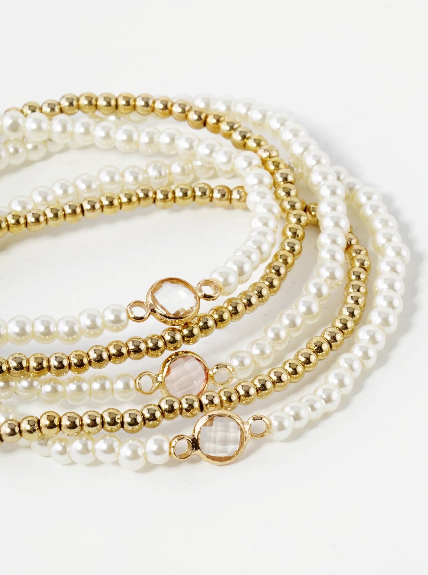 Set Of 5 3mm Pearl Beads 2mm Metallic Beads Stackable Stretch Bracelet