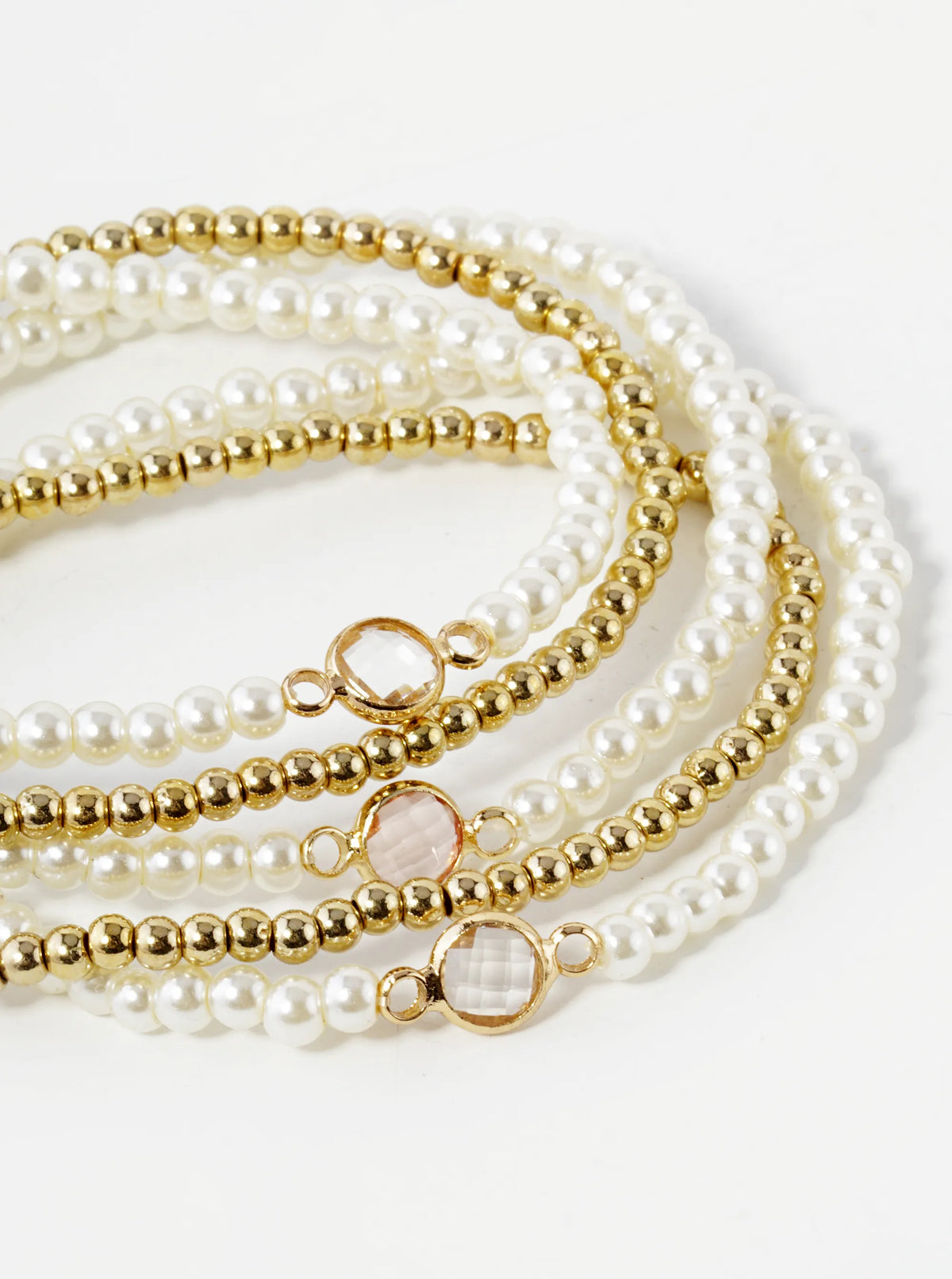 Set Of 5 3mm Pearl Beads 2mm Metallic Beads Stackable Stretch Bracelet