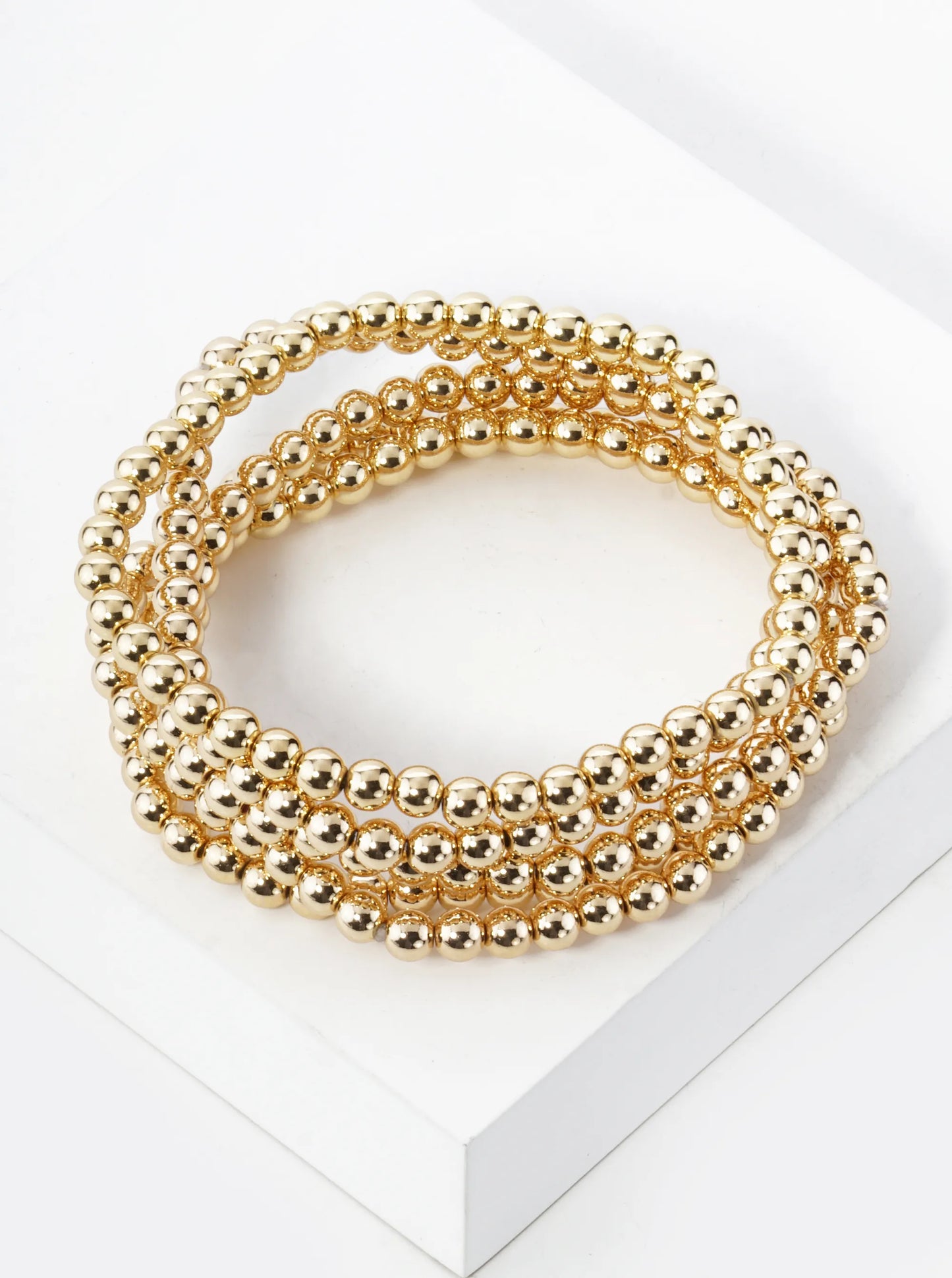 Set Of 5 4mm Metallic Beads Stackable Stretch Bracelet