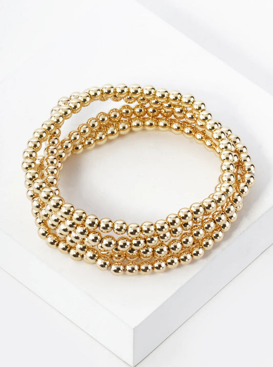Set Of 5 4mm Metallic Beads Stackable Stretch Bracelet