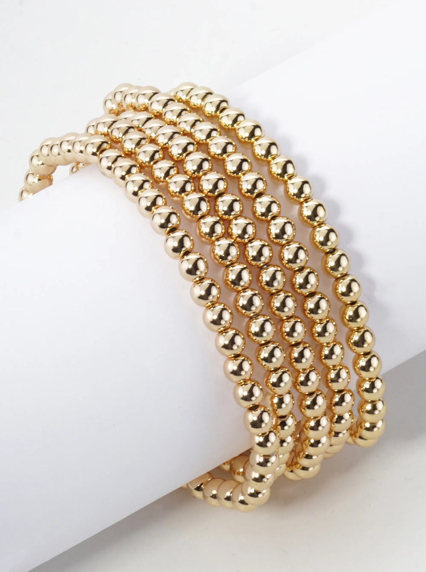Set Of 5 4mm Metallic Beads Stackable Stretch Bracelet