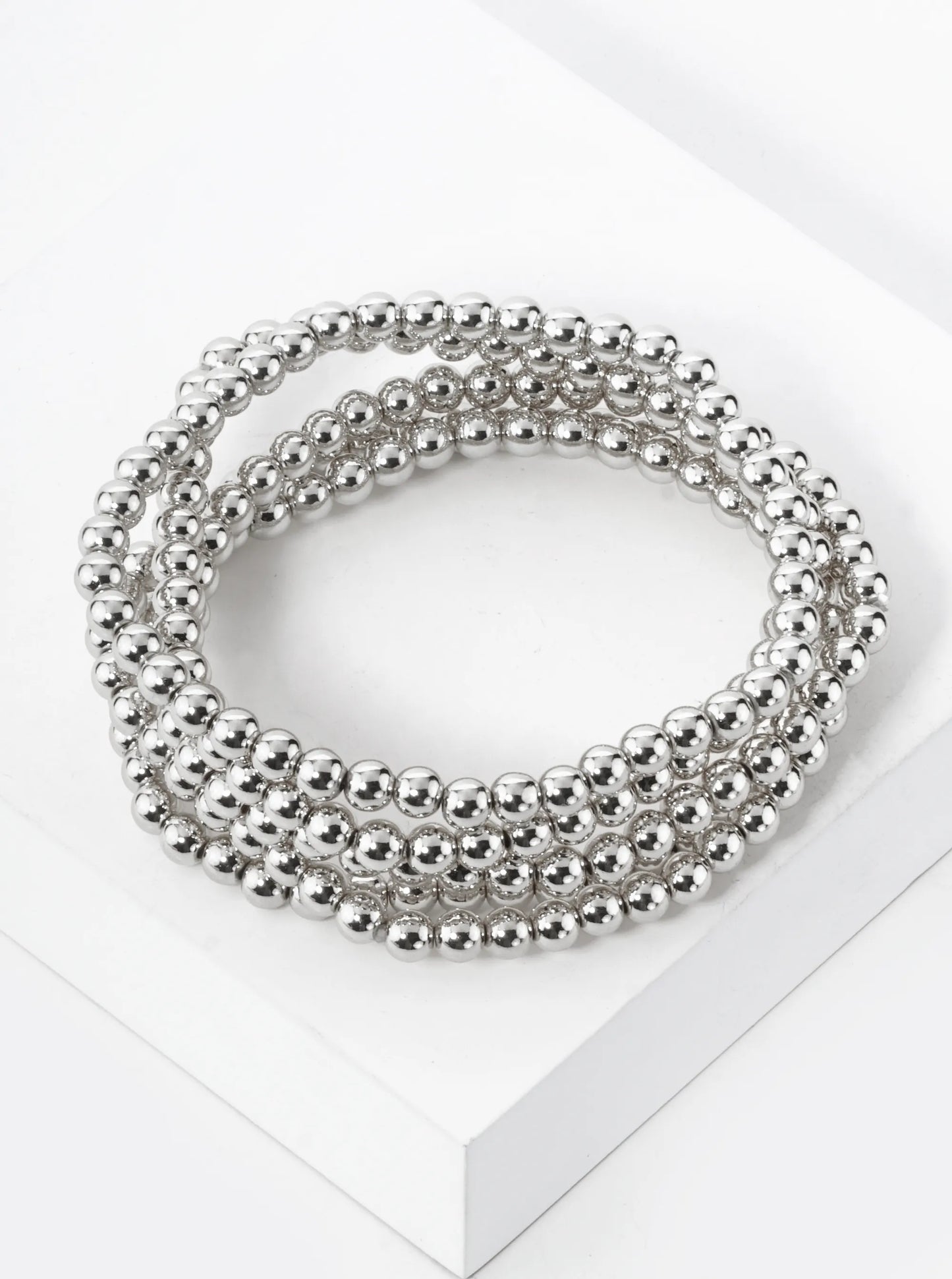 Set Of 5 4mm Metallic Beads Stackable Stretch Bracelet
