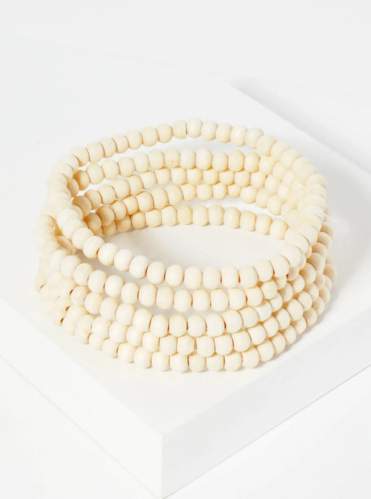 Set Of 5 5mm Wood Beaded Stackable Stretch Bracelet