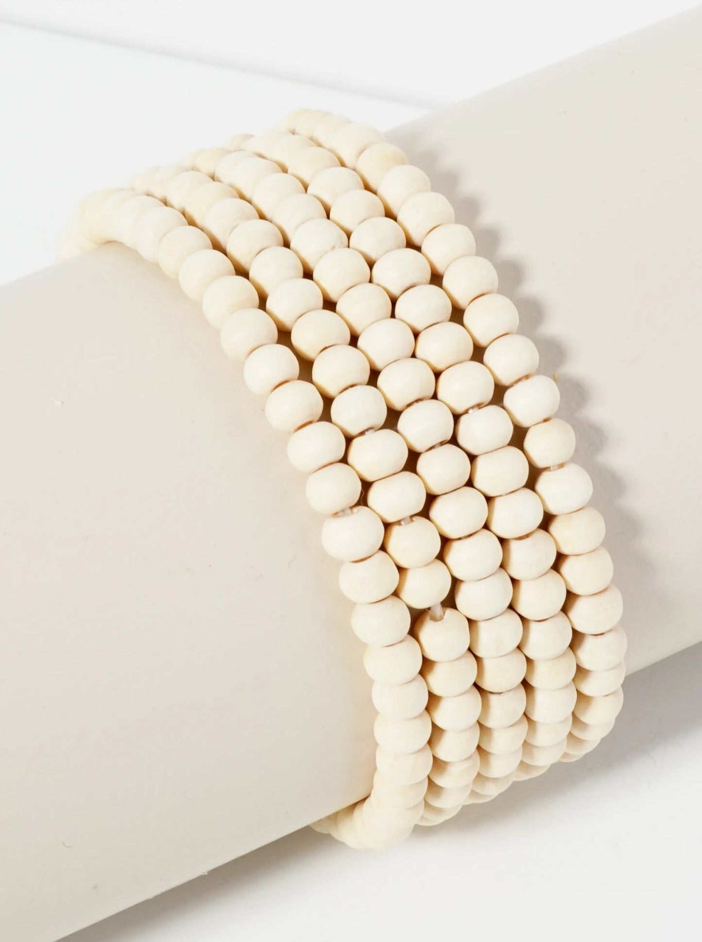 Set Of 5 5mm Wood Beaded Stackable Stretch Bracelet