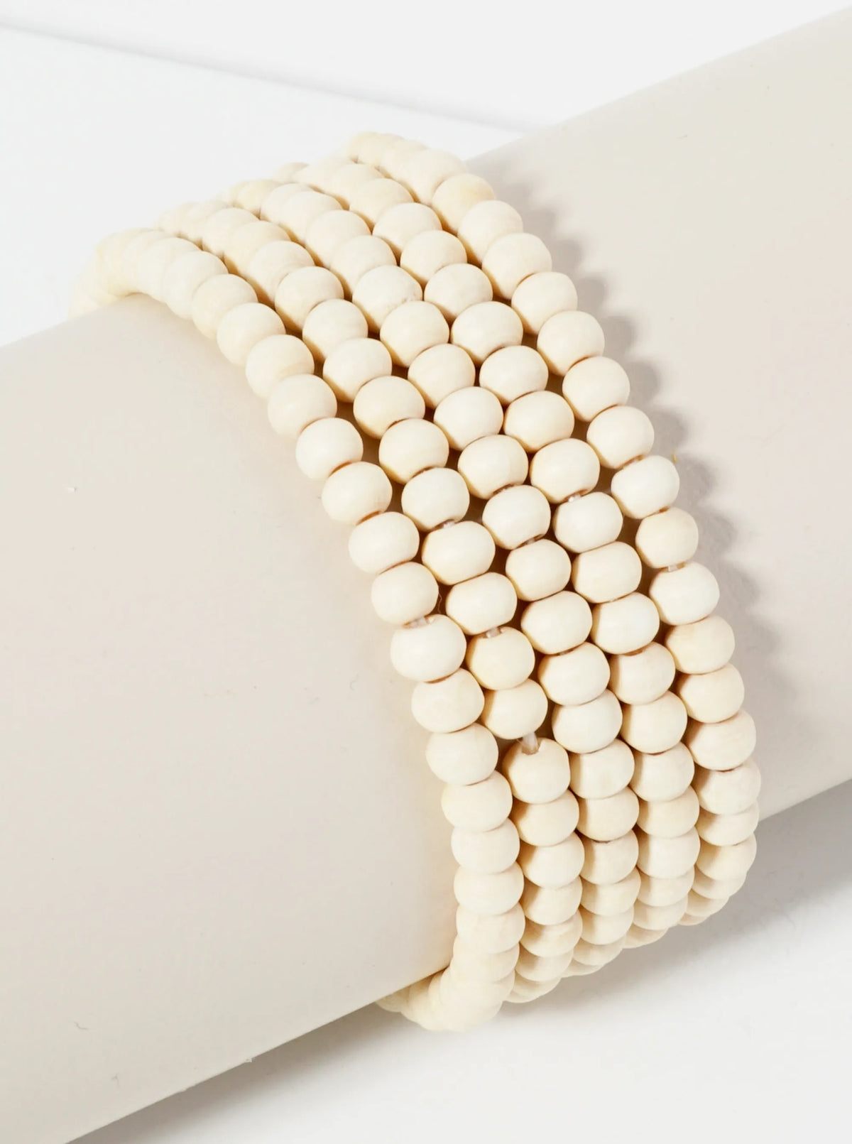 Set Of 5 5mm Wood Beaded Stackable Stretch Bracelet