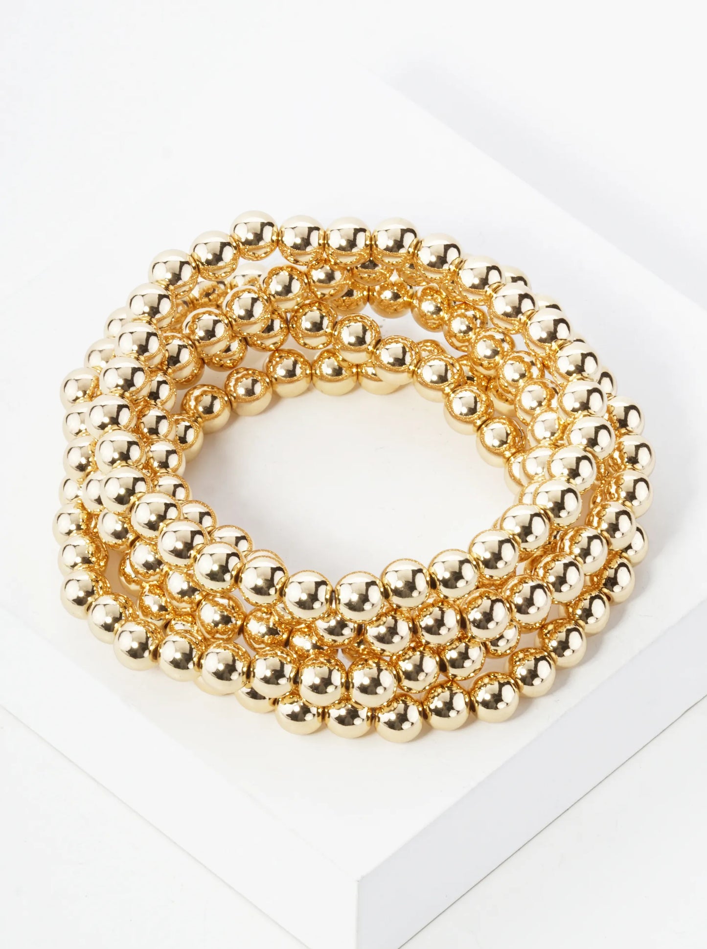 Set Of 5 6mm Metallic Beads Stackable Stretch Bracelet