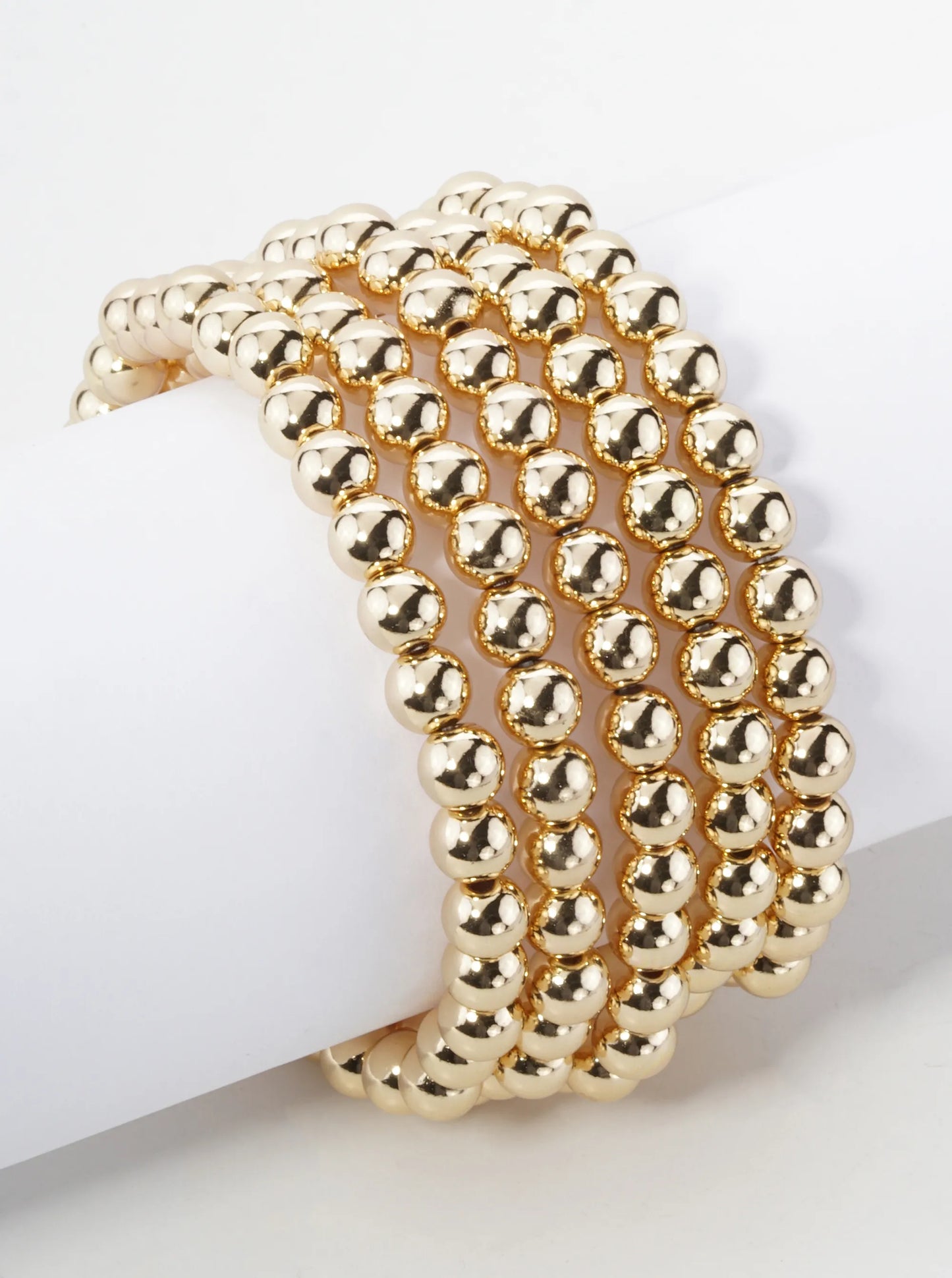 Set Of 5 6mm Metallic Beads Stackable Stretch Bracelet