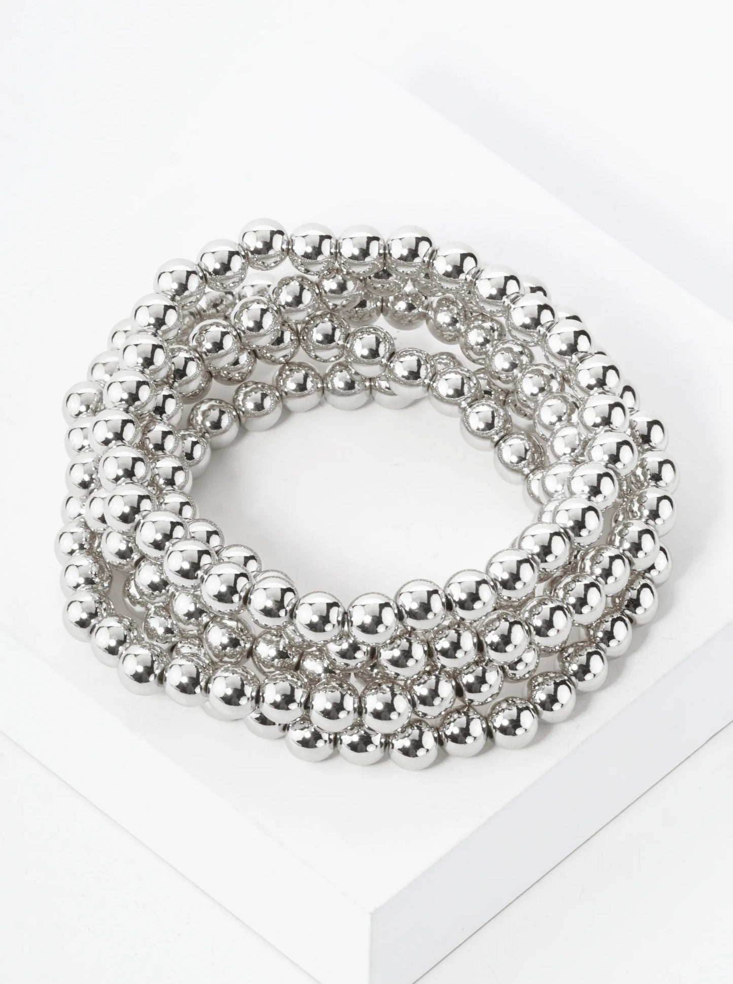 Set Of 5 6mm Metallic Beads Stackable Stretch Bracelet