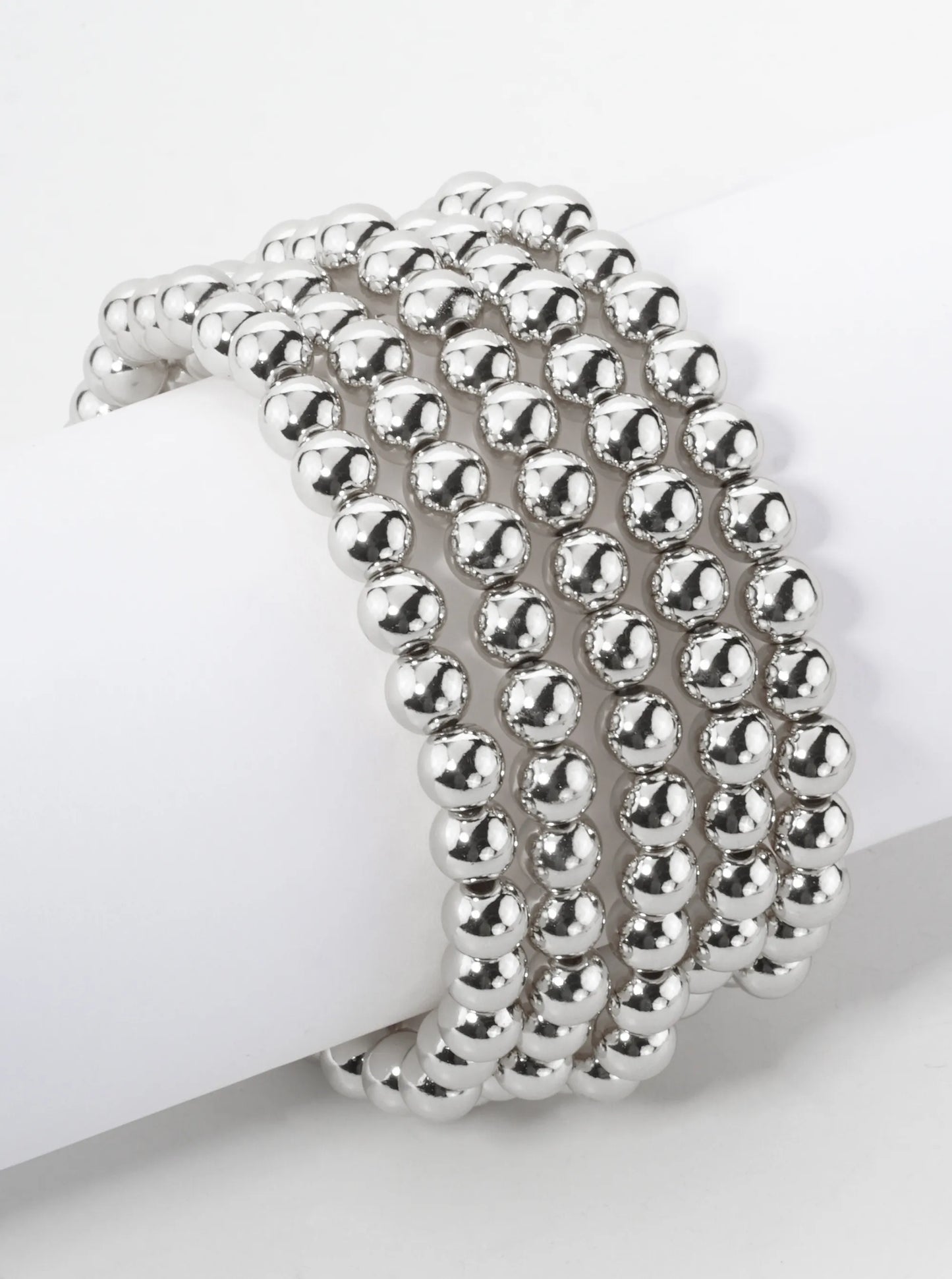 Set Of 5 6mm Metallic Beads Stackable Stretch Bracelet