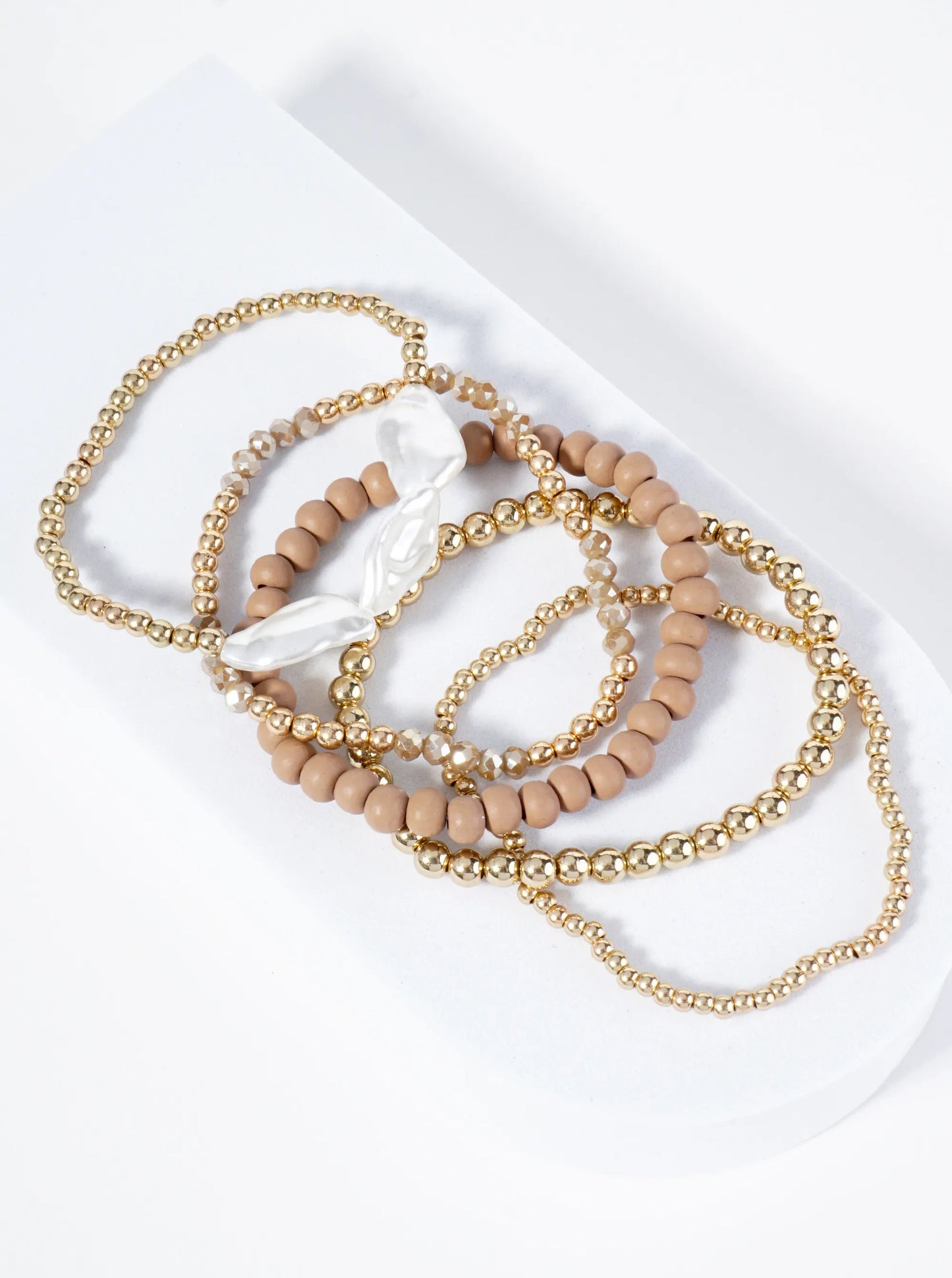 Set Of 5 Baroque Pearl Accents Multi Beaded Stackable Stretch Bracelet
