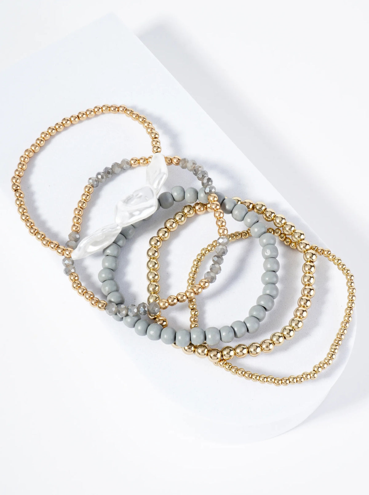 Set Of 5 Baroque Pearl Accents Multi Beaded Stackable Stretch Bracelet