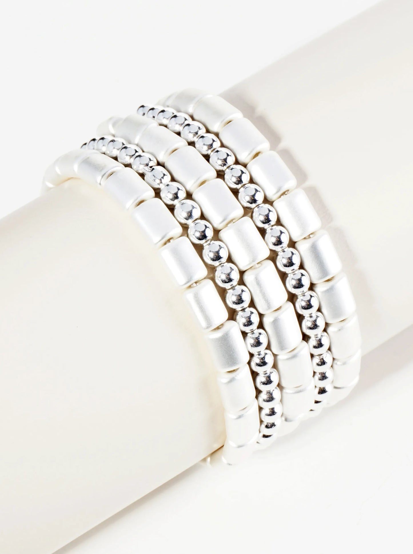 Set Of 5 Metallic Beads Stackable Stretch Bracelet