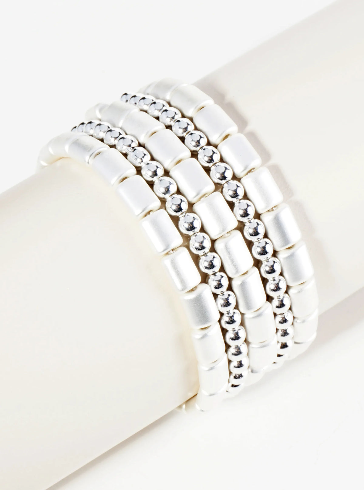 Set Of 5 Metallic Beads Stackable Stretch Bracelet