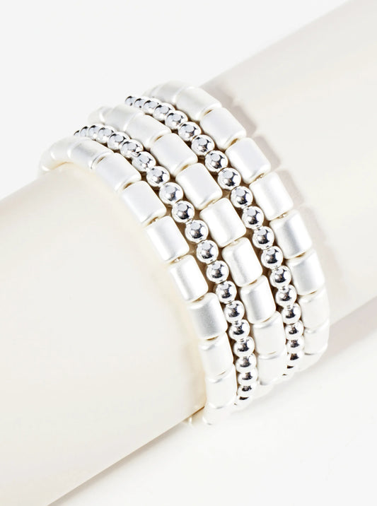 Set Of 5 Metallic Beads Stackable Stretch Bracelet