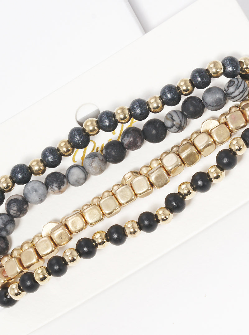 Set Of 5 Multi Beaded Stackable Stretch Bracelet