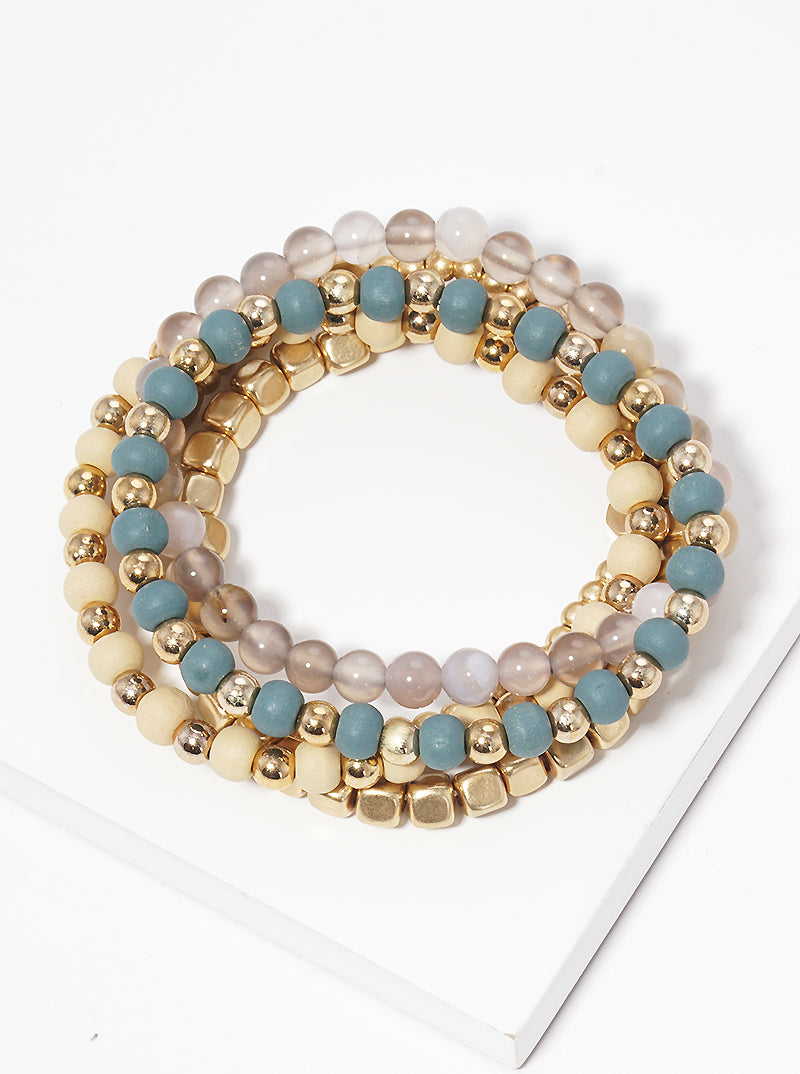 Set Of 5 Multi Beaded Stackable Stretch Bracelet